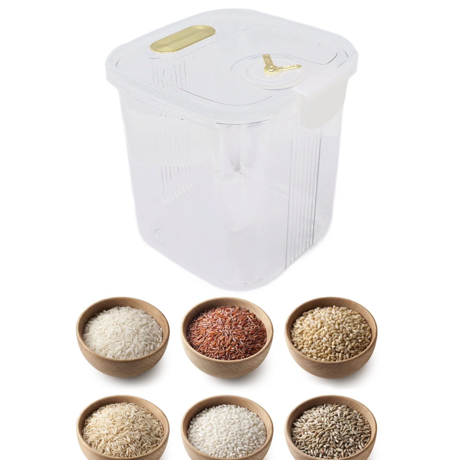 Récipient à Céréales, Bec Verseur Hermétique, Récipient à Riz Transparent Résistant à La Chaleur Avec Tasse à Mesurer Pour La Cuisine (1.5kg Blanc