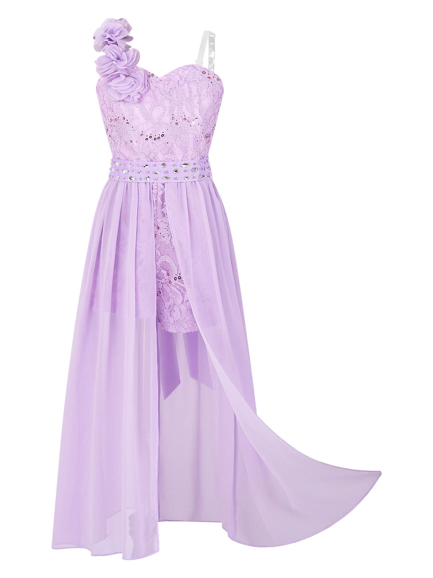 Manyakai Vestido Largo de Fiesta para Niña Vestido de Encaje con Cintura Brillante y 3D Flores Mono de Ceremonia para Boda Desfile Graduación 5-16 Años