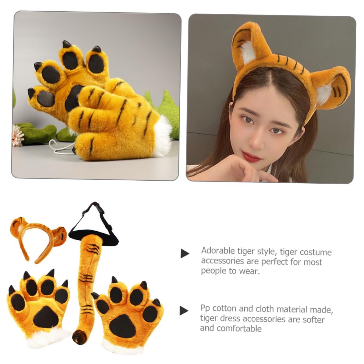 Hohopeti Conjunto de Accesorios de Disfraz de para Adulto Diadema con Orejas y Peludos Cómodo y para Halloween y Cosplay