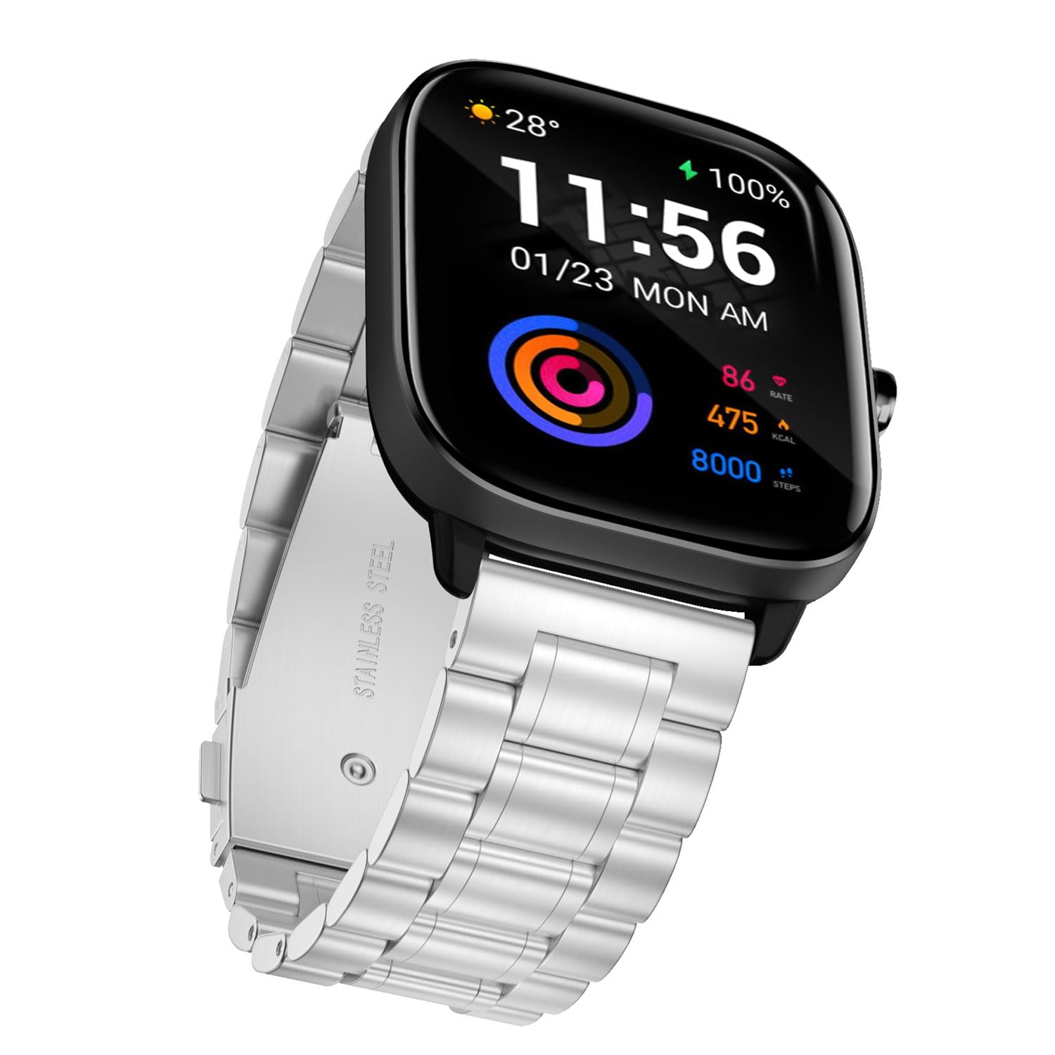 Suuira Cinturino Compatibile con Amazfit GTS 2 Mini/GTS 4 Mini/GTS 3 / GTS 2e / GTS 2 / GTS/Bip 3 Pro/Bip 3 / Bip S/Bip U Metallo Acciaio Inossidabile Ricambio Cinturino