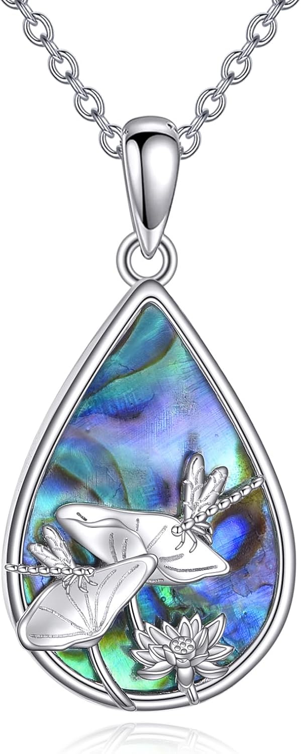 Teardrop Necklace 925 Sterling Silver Abalone Shell Pendant Moonstone Jewelry Turquoise Gifts For Women