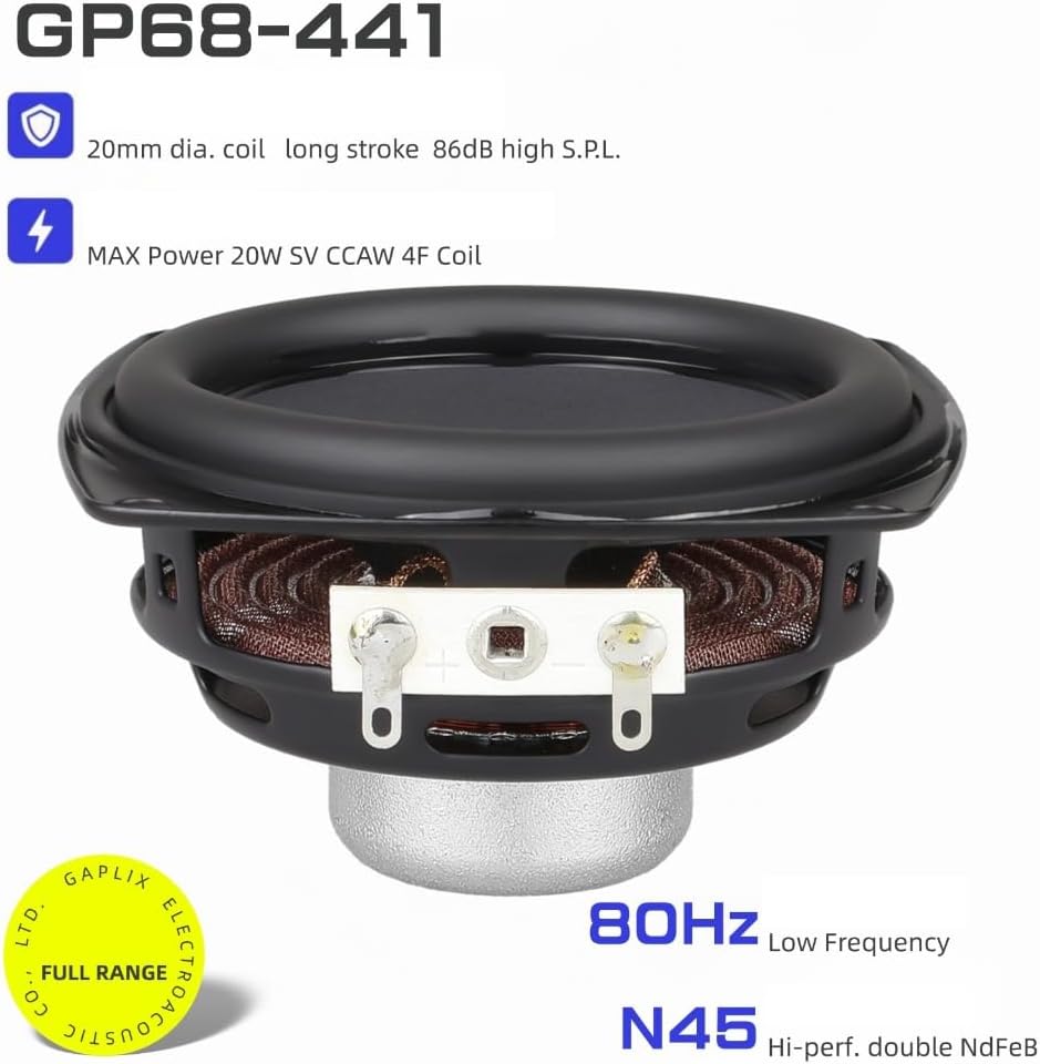 15W 4Ohm 2.68Inch Full Ranges Speaker 68mm Double Magnets Woofer Structure High Power Output IPX7 Waterproof ABS Metal