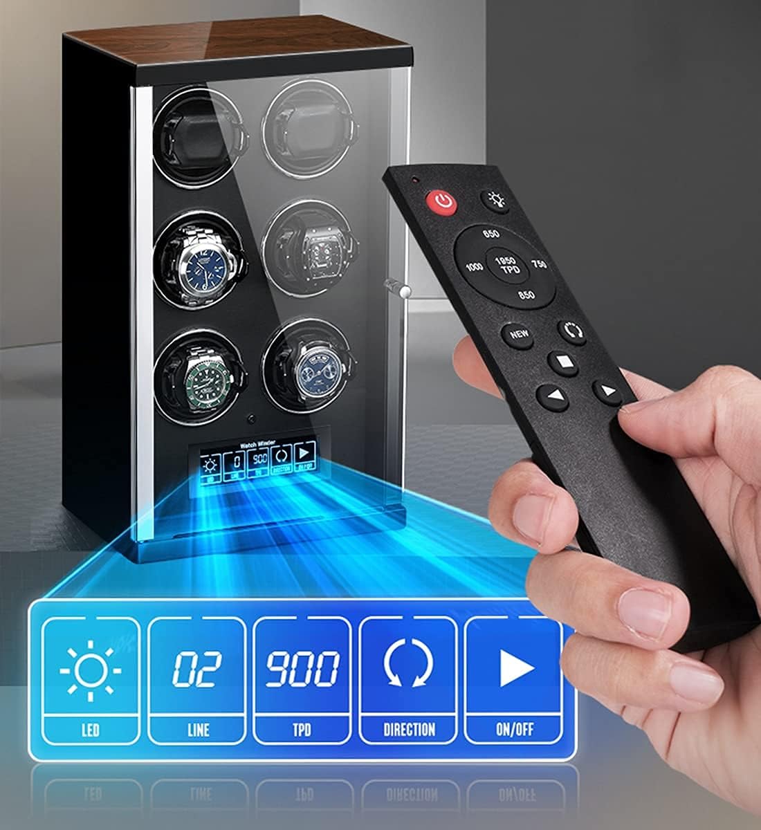 Watch Winders for 6 Automatic Watch Built-in LED Illumination and LCD Touchscreen ControlmShell Piano Paint and High-Density Pine Wood Ultra-Silence