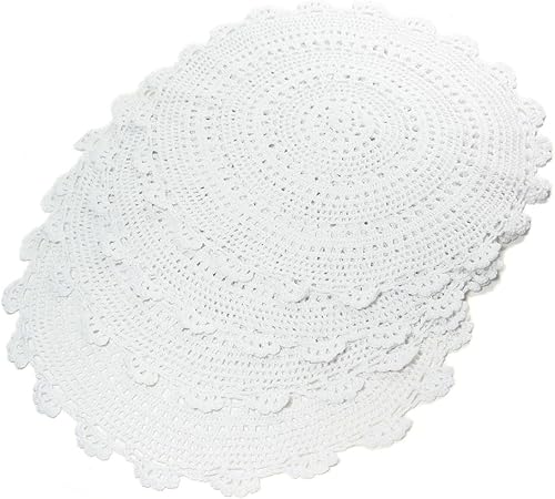 Pequeño kilofly ganchillo hecho a mano redondo de algodón de mesa encaje manteles individuales blondas para tazavaso Value Pack Set de 4, medallón,