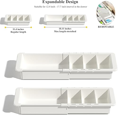 Miniatura 4 de YOOUSOO Organizador de cajones expandible, 2 bandejas organizadoras de cajones ajustables, separadores de cajones y almacenamiento para suministros