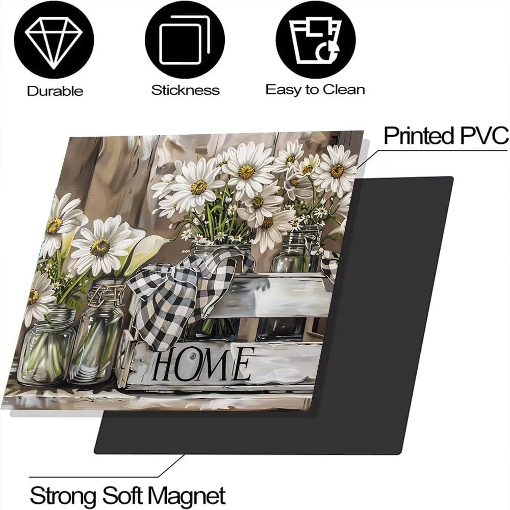 Kitchen Dishwasher Magnet Decoration Cover, White Daisy Dishwasher Refrigerator Cover Magnetic Stickers Art Decal Decorative for Home Appliance Door Cover 23 x 26 Inch