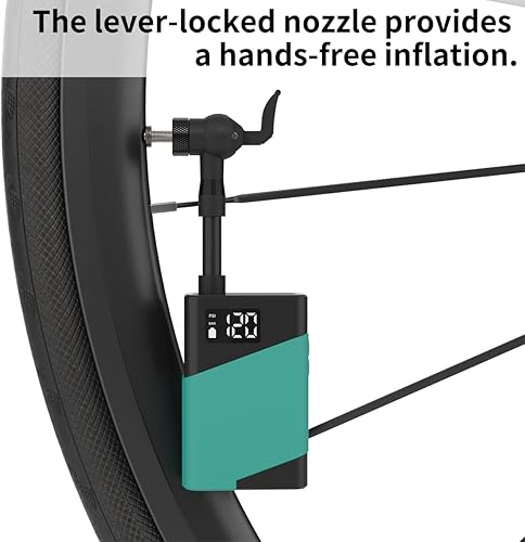 Miniatura 5 de Mini Electric Bike Pump, 120 PSI Portable Inflator with LED Display, 50s Fast Inflation, Pressure Memory, Compatible with Presta Schrader Dunlop,