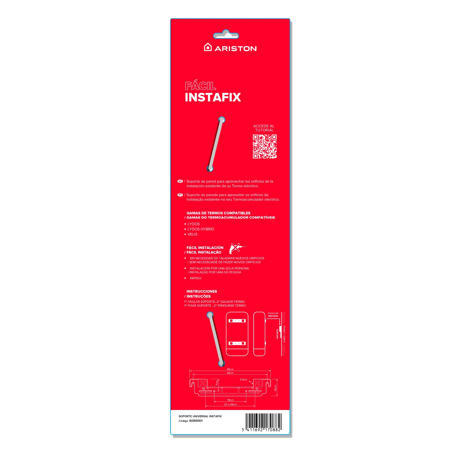 Ariston - Instafix, Soporte Universal Termo Electrico, Accesorio de Montaje y Herramientas Bricolaje para Instalación de Calentador de Agua Electrico, Fabricado para Instalación en España, 48x0.3x7cm
