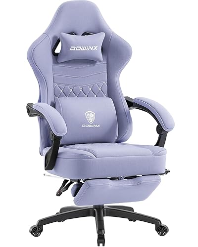 Dowinx Gaming Chair with Footrest, Breathable Fabric Gamer Chair with Gel Pad and Storage Bag, Ergonomic Office Chair with Lumbar Support for Home Task, Purple - Purple