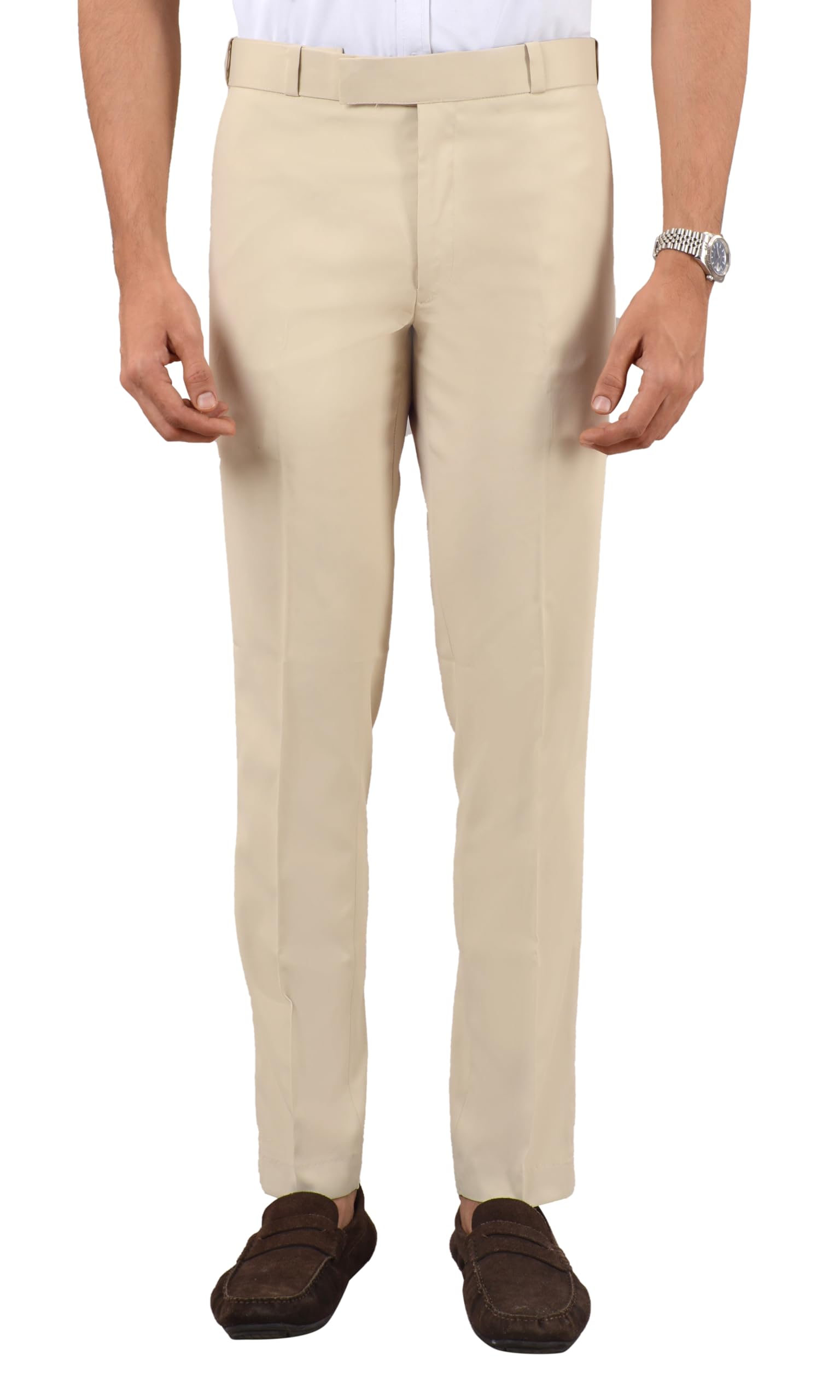 Cream Stretchable Formal Pant with Expandable Waist for Men-image-3