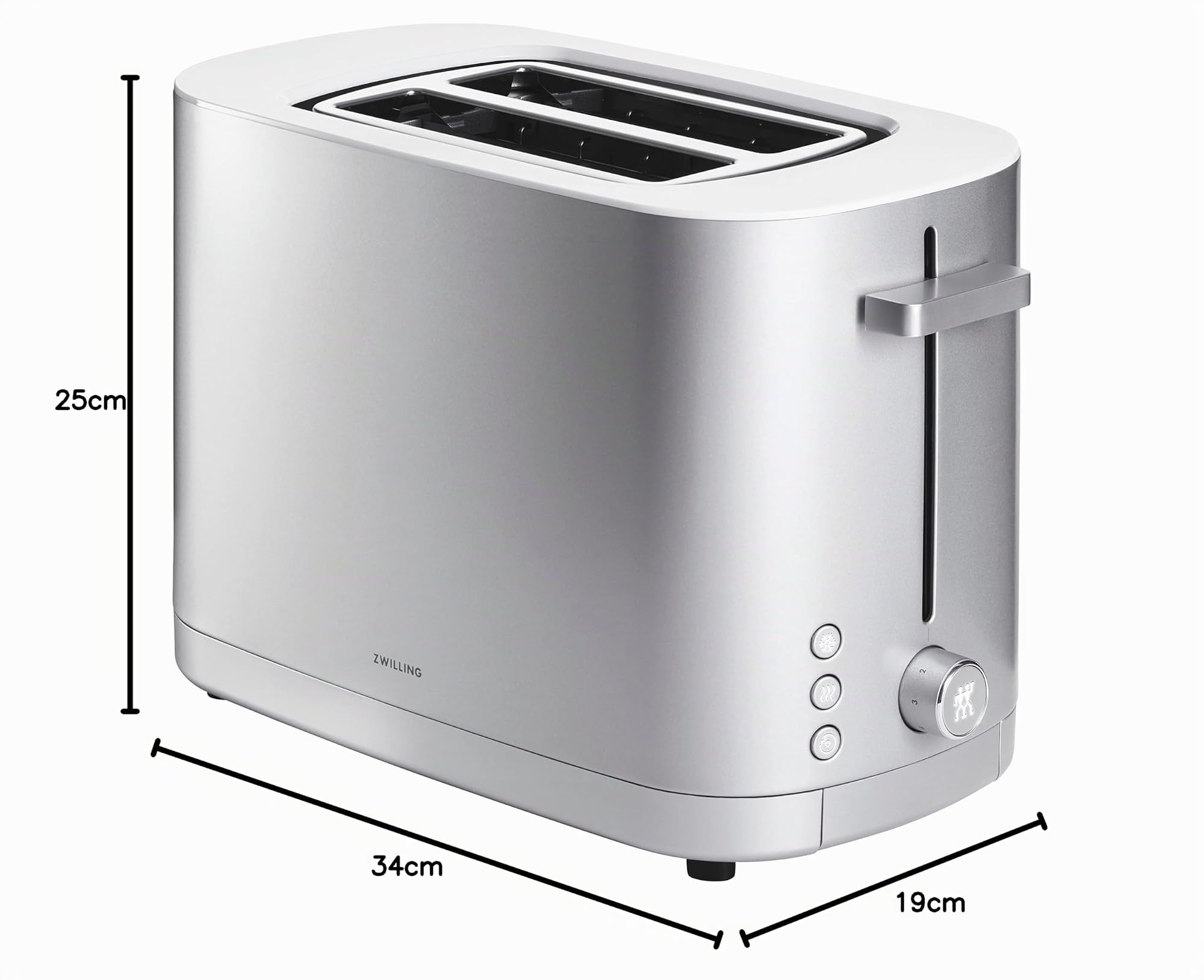 ZWILLING ENFINIGY Tostadora con ranura corta, 3 programas automáticos, 7 grados de tostado y función de parada, para 2 rebanadas, Plata