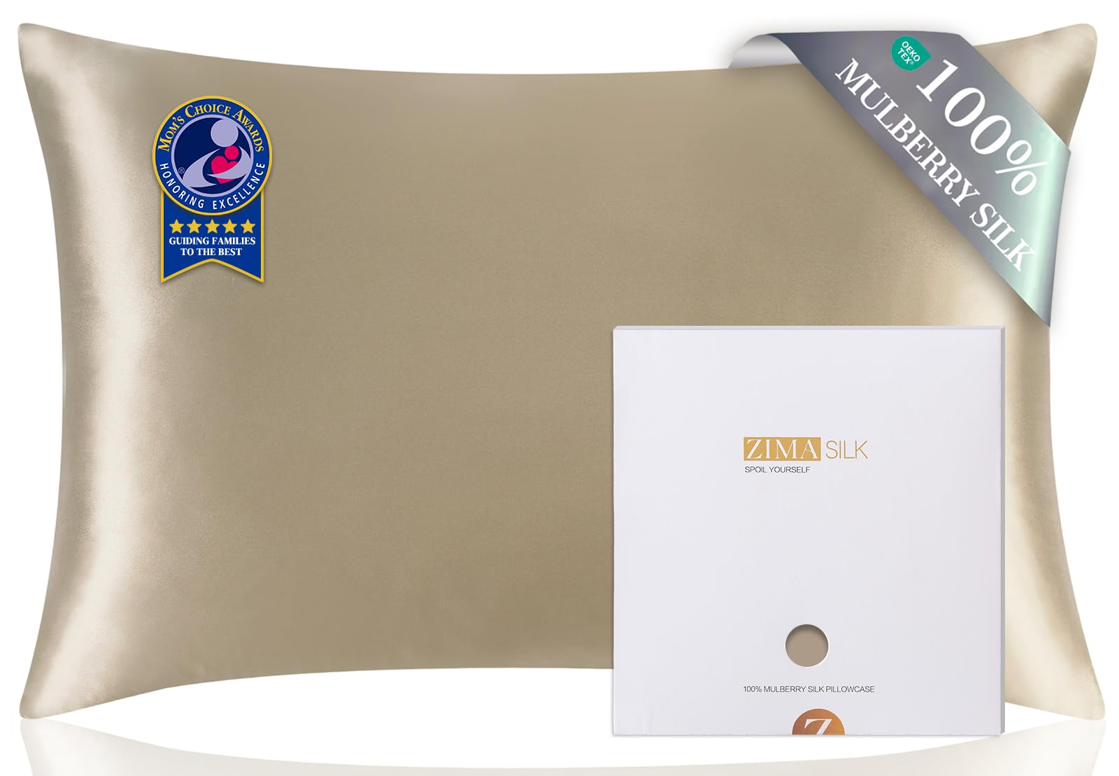 ZIMASILK 100% Pure Mulberry Silk Pillow Cases for Hair and Skin, Soft, Hypoallergenic & Smooth, Both Sides Grade 6A Silk, with Hidden Zipper, Gift for Women Men, 1pc (Queen 20''x30'', Taupe)