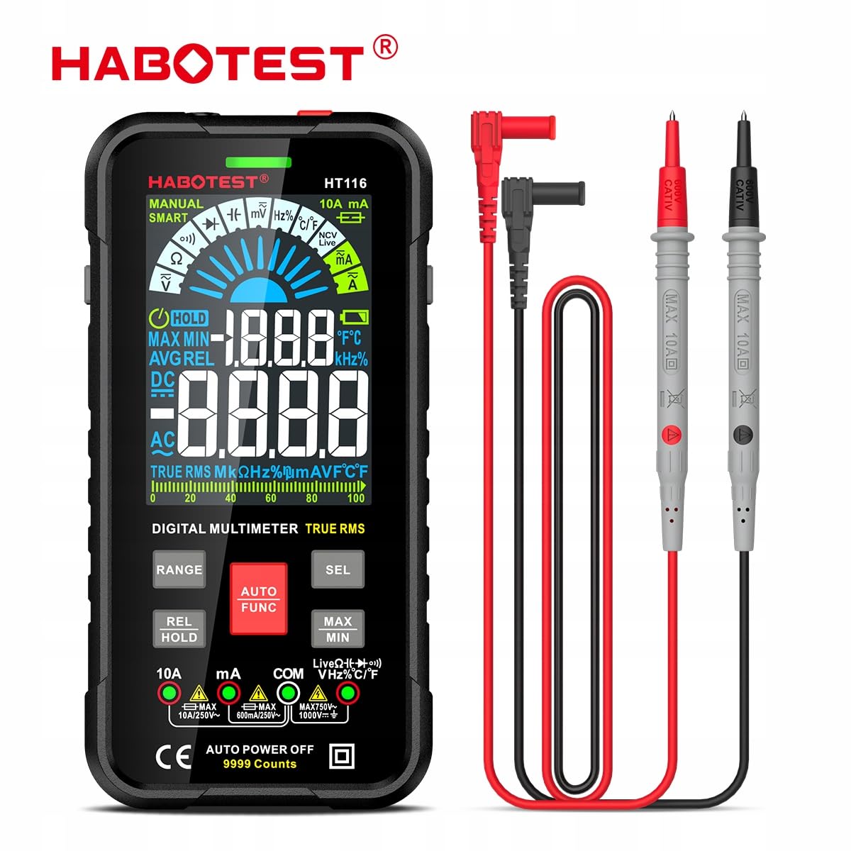 Habotest Multimètre numérique universel True RMS, NCV HT116