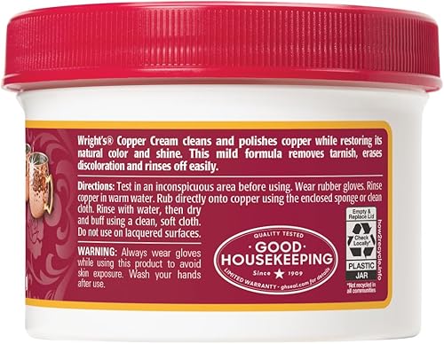 Miniatura 2 de Wright's by Weiman - Limpiador de cobre y latón crema, limpia y elimina suavemente el deslustre sin rayar, paño de pulido incluido