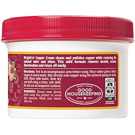 Wright\'s by Weiman Cream Copper and Brass Cleaner - Gently Cleans and Removes Tarnish without Scratching, Polishing Cloth Included