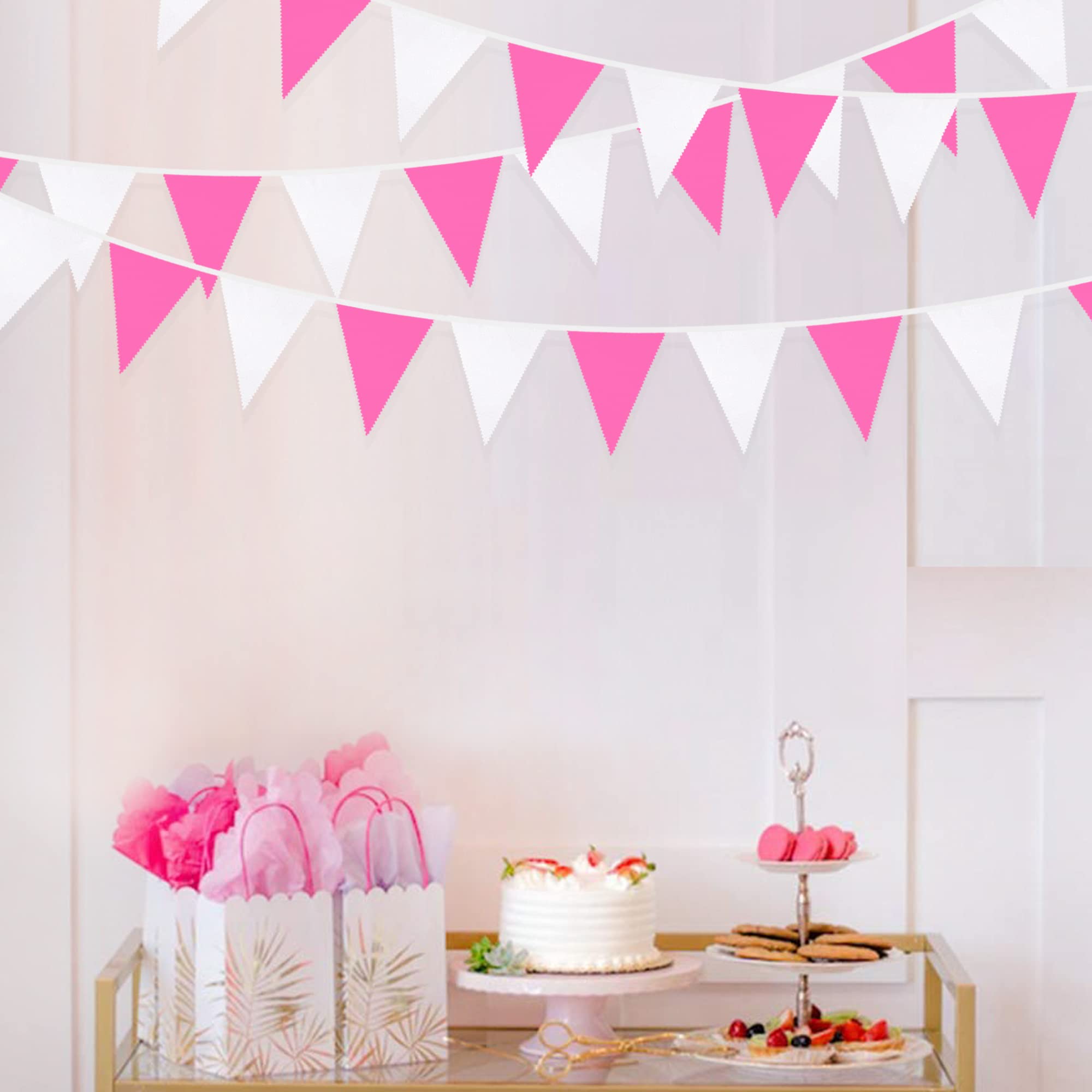 Wimpelkette aus Stoff, dreieckig, Baumwolle, Wimpelkette, Girlande, für Hochzeit, Geburtstag, Babyparty, Jahrestag, Party, Zuhause, Kinderzimmer, Garten, hängende Festivals, Dekoration, 90 cm