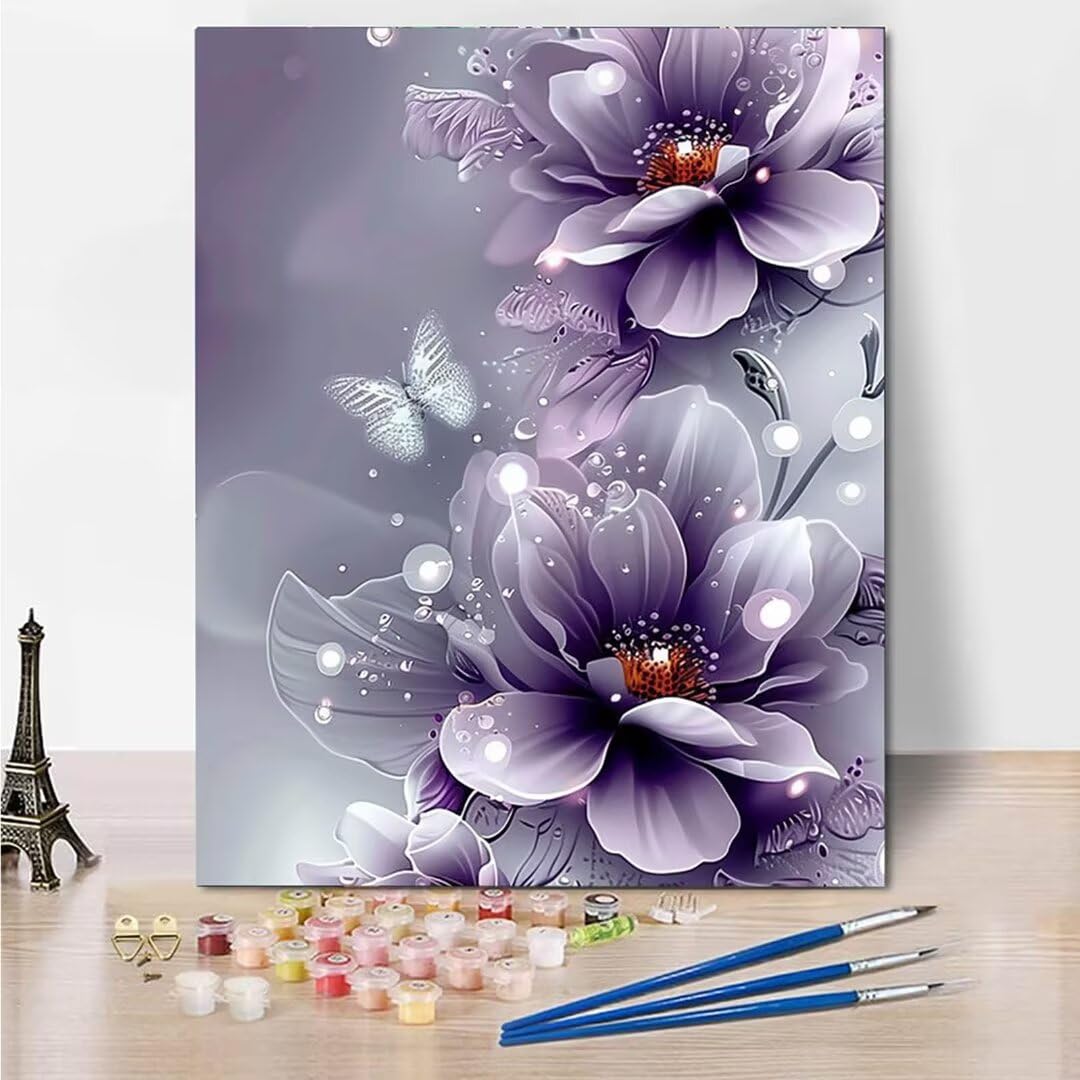 RNXAOPEN Numéro d’Art mini format – Butterfly Flower – Loisir créatif – Kit de Peinture par NuméRos – Activité détente et créative – Dès 16 ans – Version française, Taille unique 70x95cm 230-H