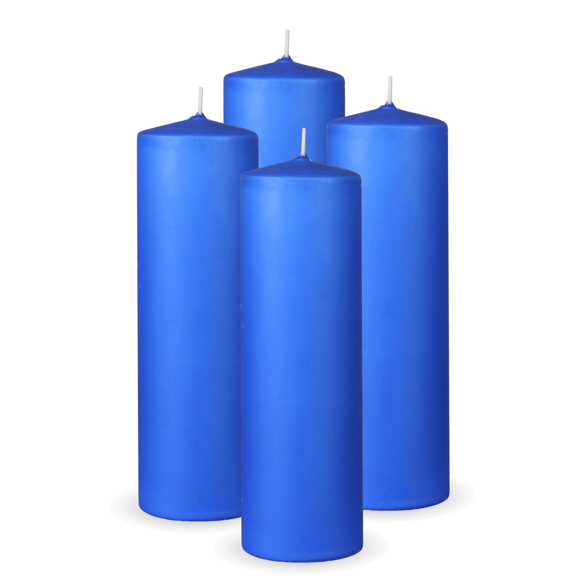 Lot de 4 bougies piliers, bleu foncé, diamètre : 7 x 20 cm, en cire, longue durée de combustion jusqu'à 65 heures, non parfumées, plusieurs couleurs/tailles