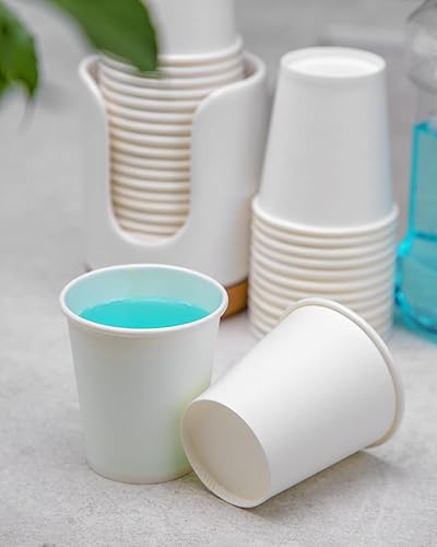 Miniatura 5 de Viosuniu Dispensador de vasos de papel de cerámica blanca de 3 onzas con 100 vasos de papel PLA para baño, tocador, encimera, enjuague bucal y tazas