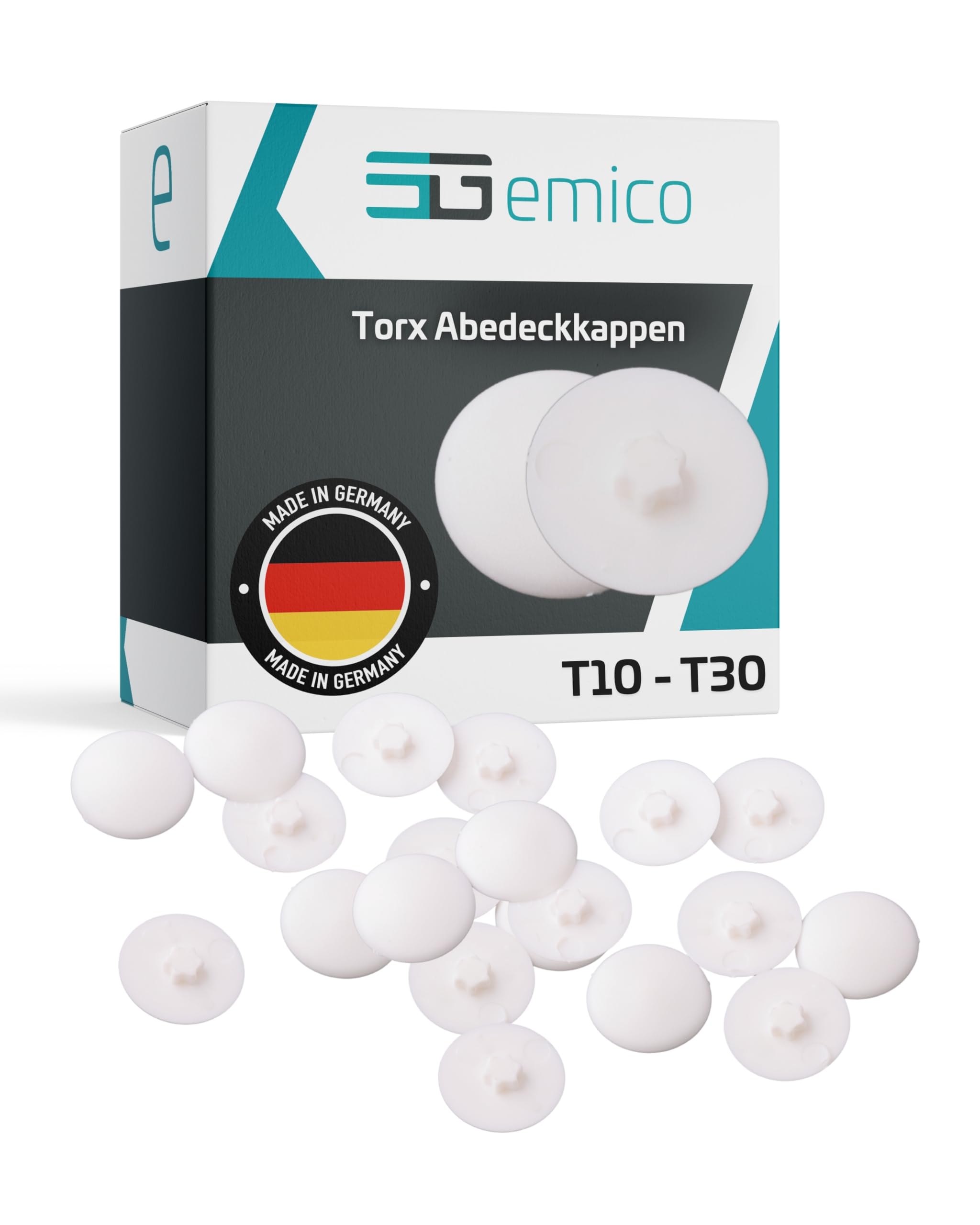 emico Kappen für Torx-Schrauben T20 - Weiß - 100 Stück - Abdeckkappen aus flexiblem LDPE - Rückstandsfrei & passgenau - Ideal für EIN sauberes Erscheinungsbild & sicheren Schutz