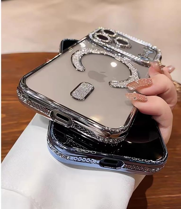 Magnetic Clear Glitter Case for iPhone 17 Pro Max,[Compatible with Magsafe],Cute Sparkly Bling Diamond Camera Lens Protector Soft Plating TPU Bumper Women Girls Phone Case for iPhone 17 Pro Max, Blue - Image 5