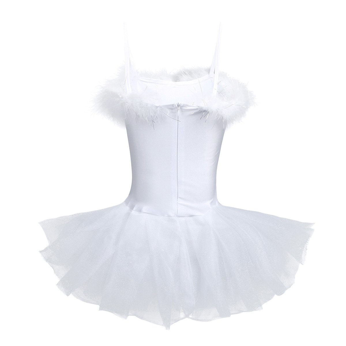 Mufeng Kids Girls Swan Lake Costume Sequins Ballet Tutu Dress Leotard Sparkly Beads Princess Dress Dance Costume White 5-6