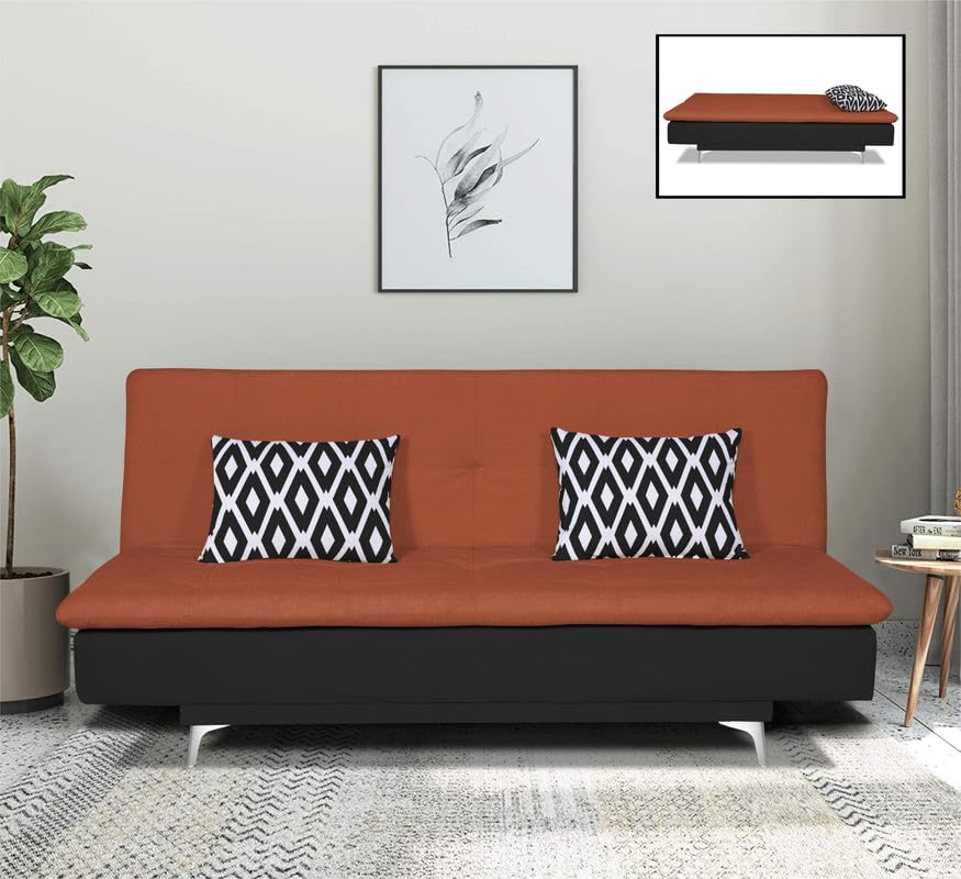 Adorn India Aspen Rhombus 3 Seater Sofa Cum Bed (Rust & Black) (3 Year Warranty)