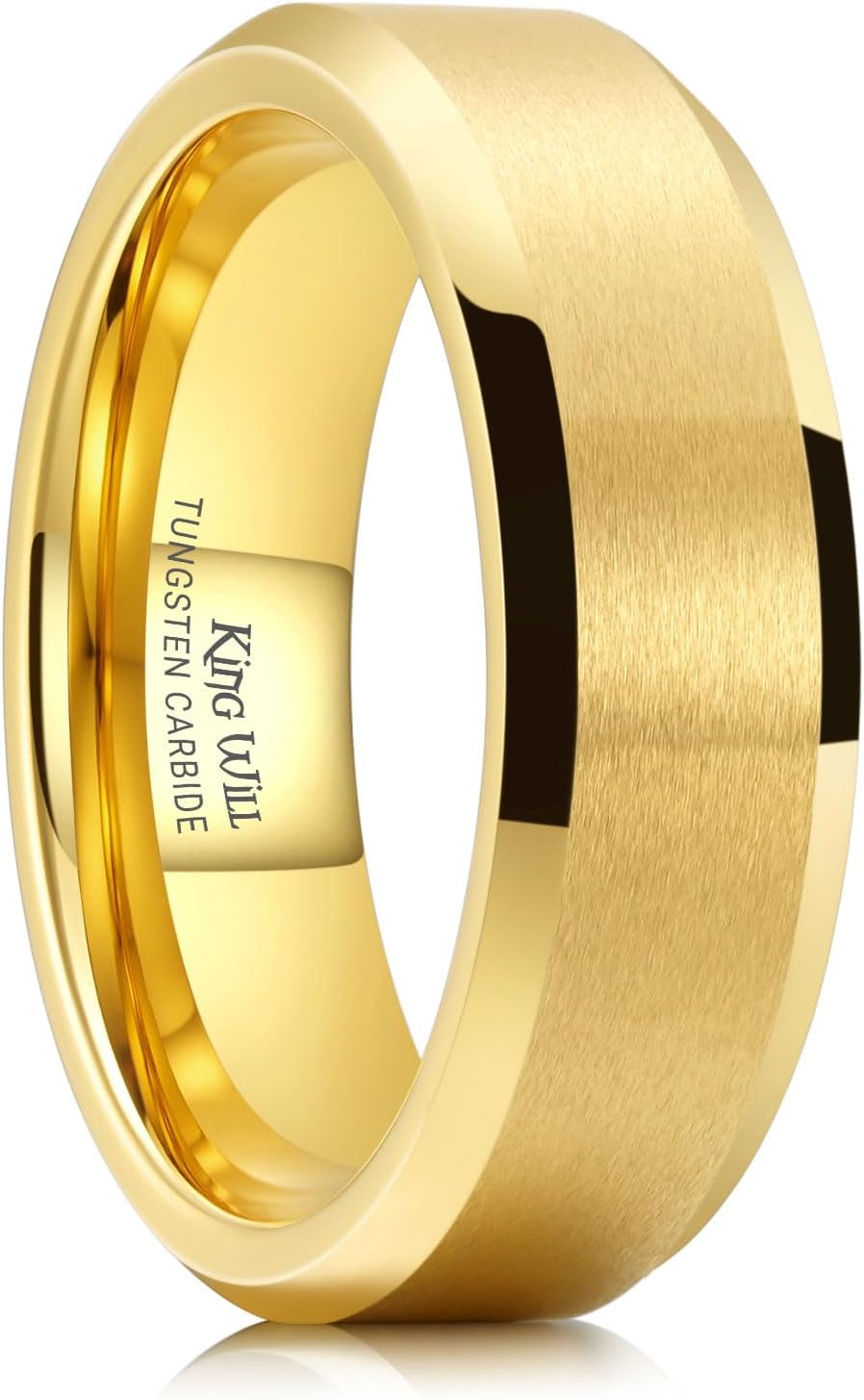 King Will Tungsten Men's Wedding Ring - Available in 6mm to 10mm, Black/Silver, Matte Finish, Beveled Polished Edge, Comfort Fit