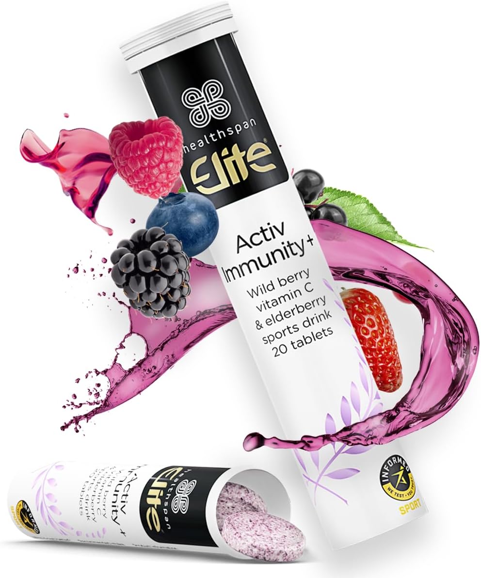 Healthspan Elite Activ Immunity | 40 Effervescent Tablets | All Blacks Official Partner | Immune Health | Vitamins C, B & D3 | Iron & Zinc | Informed Sport Accredited | Berry Flavour | Vegetarian