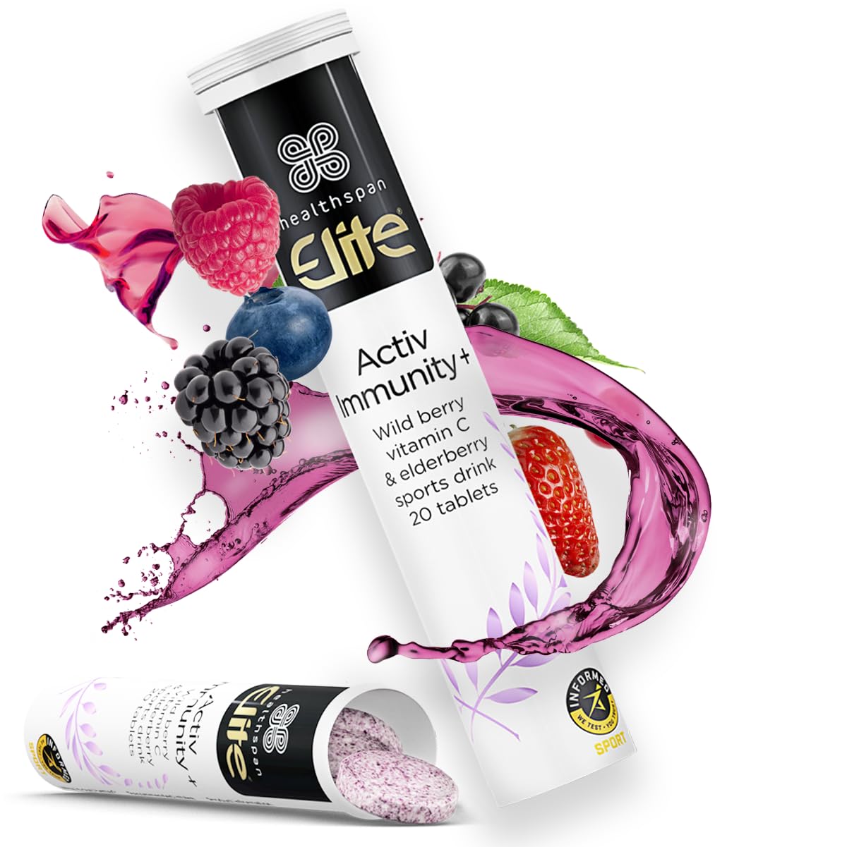 Healthspan Elite Activ Immunity | 40 Effervescent Tablets | All Blacks Official Partner | Immune Health | Vitamins C, B & D3 | Iron & Zinc | Informed Sport Accredited | Berry Flavour | Vegetarian