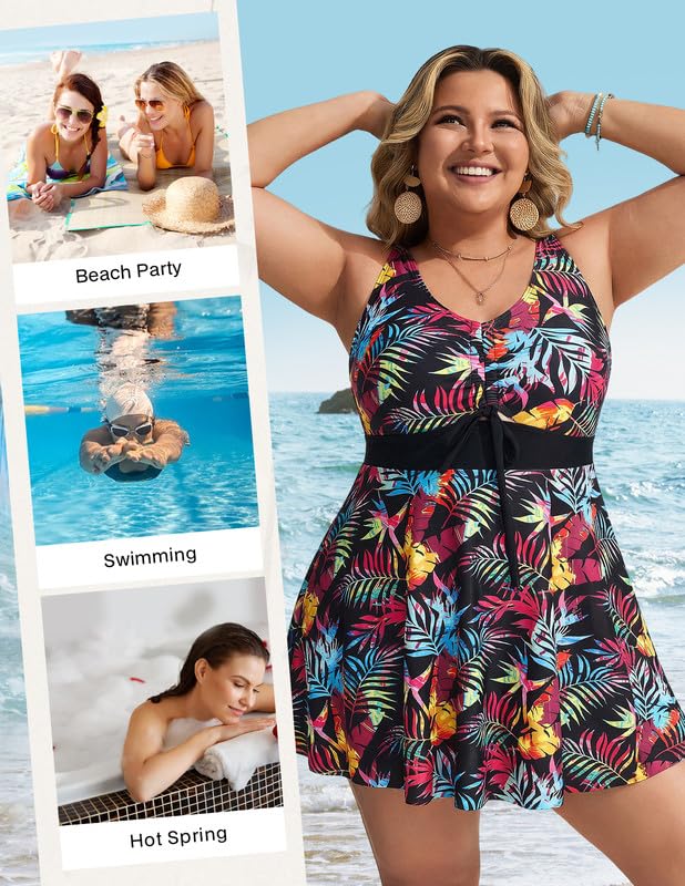 Hanna Nikole Tankini Set da Donna Taglie Grandi con Stampa Floreale Costume da Bagno Due Pezzi Snellente con Boxer con Coulisse Regolabile sul Petto E Spalline