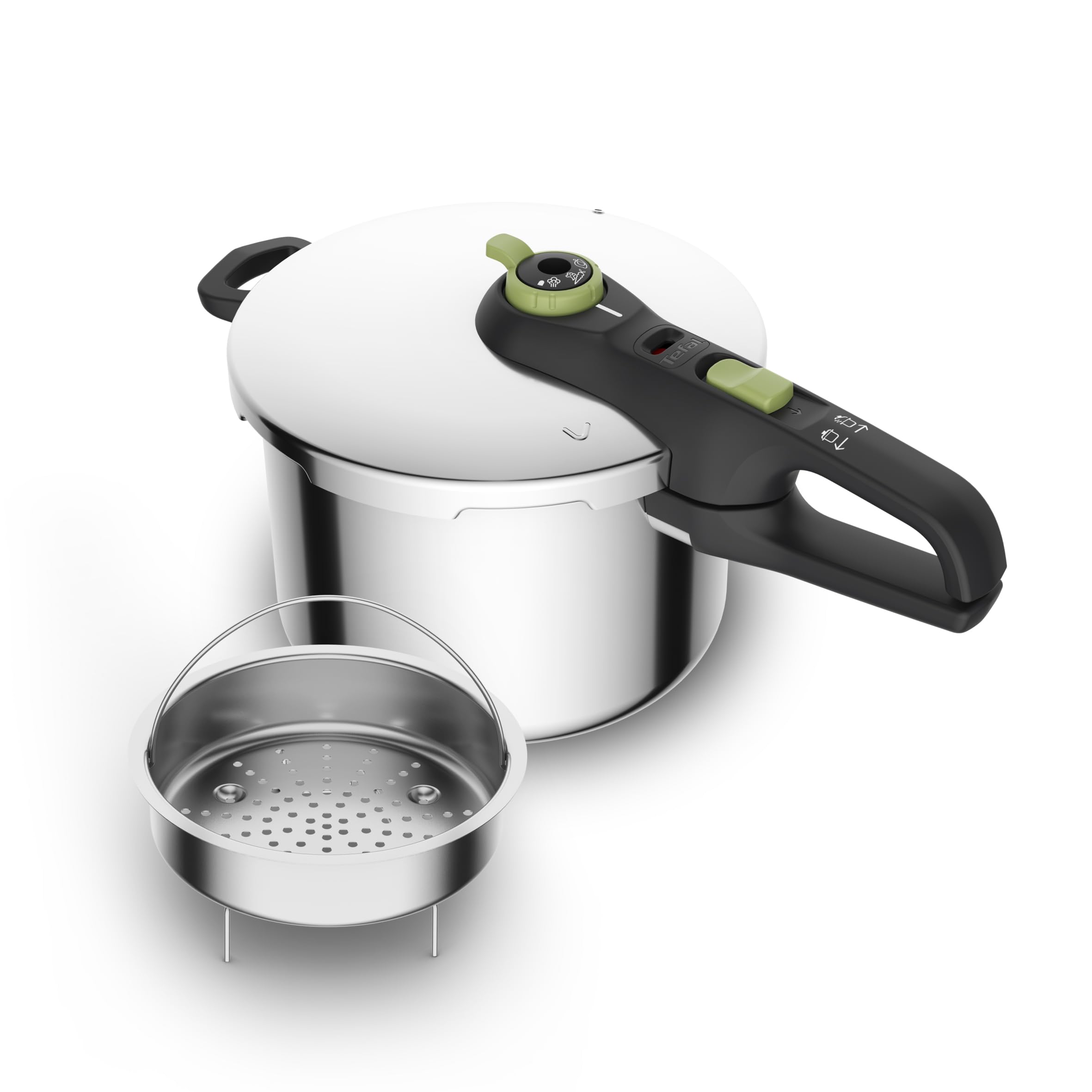 TEFAL P2580702 Secure 5 Trendy szybkowar ciśnieniowy + kosz parowy 6L, oszczędność energii, stal nierdzewna, indukcja, bezpieczne gotowanie i zdrowe