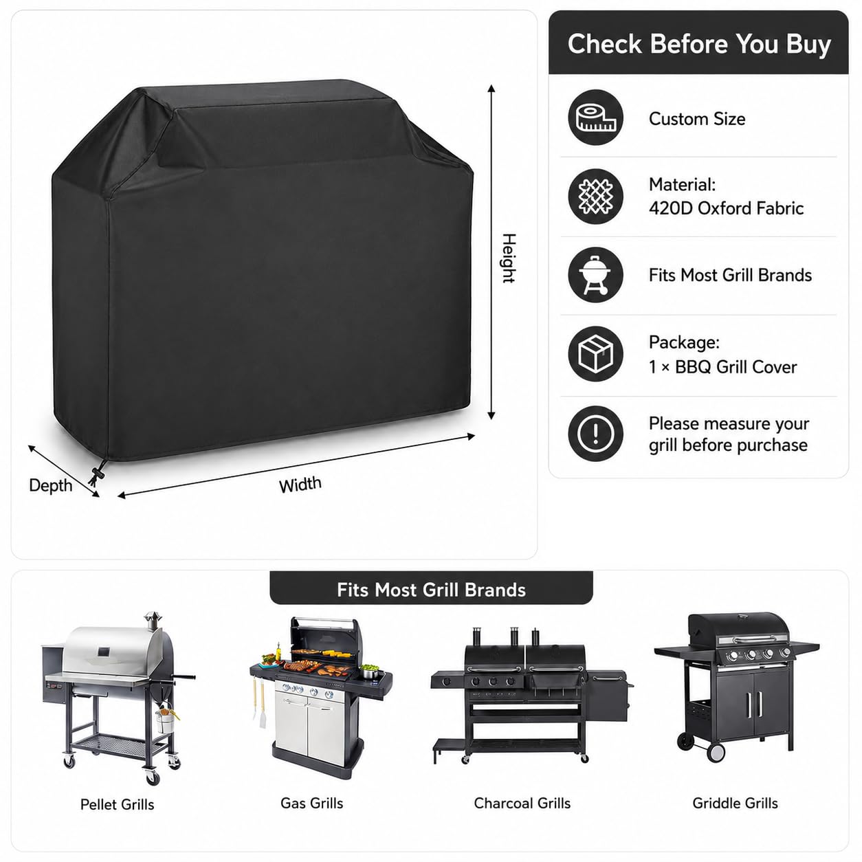 Funda Barbacoa para Everdure by Heston Blumenthal Force 2016-2025 2026+, 420D Oxford Impermeable Anti-Viento Cubierta Universal para Parrilla, Protector BBQ Exterior,A/Grey