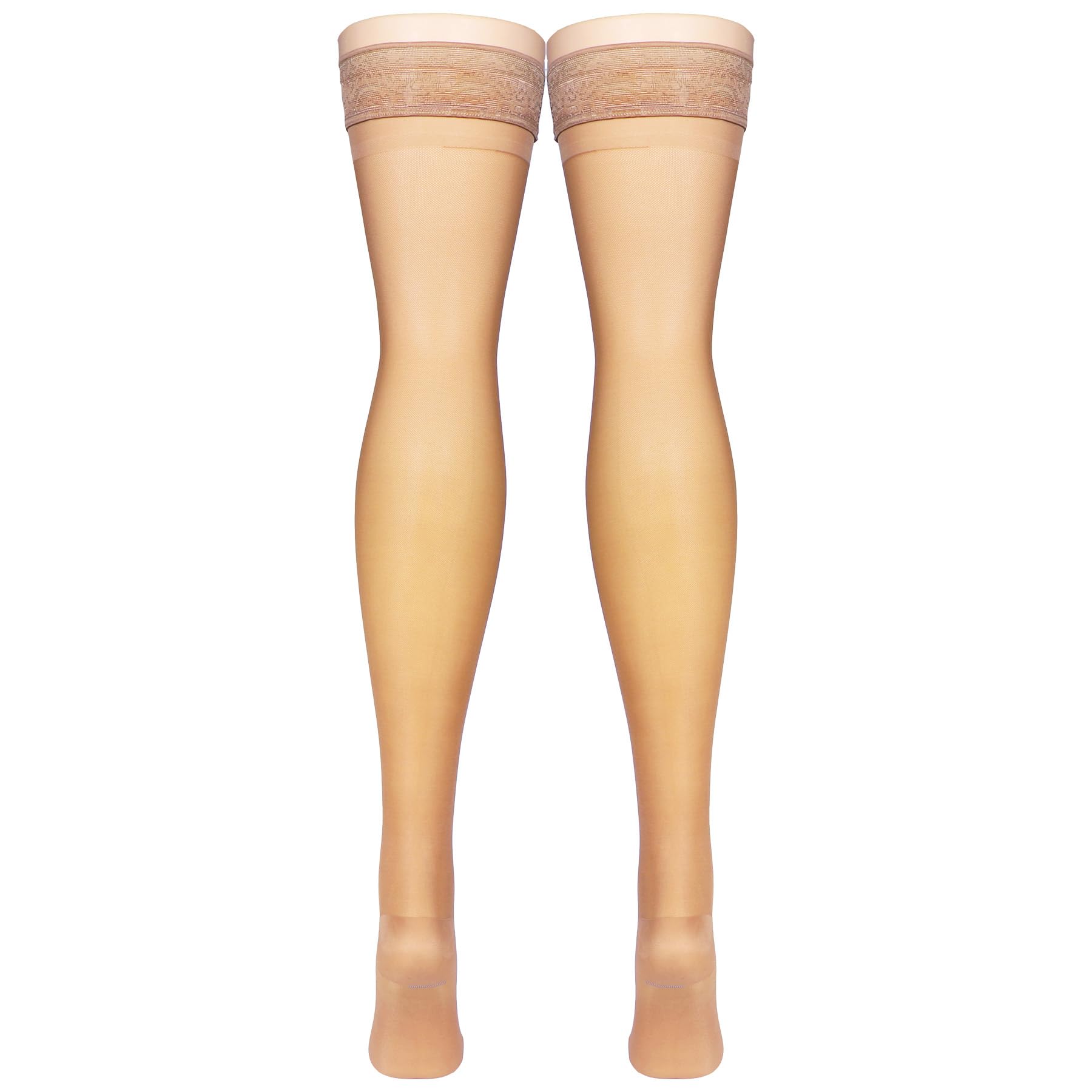 NuVein Sheer Compression Stockings for Women, 15-20 mmHg Support, Medium Denier, Thigh High, Closed Toe, Beige, X-Large