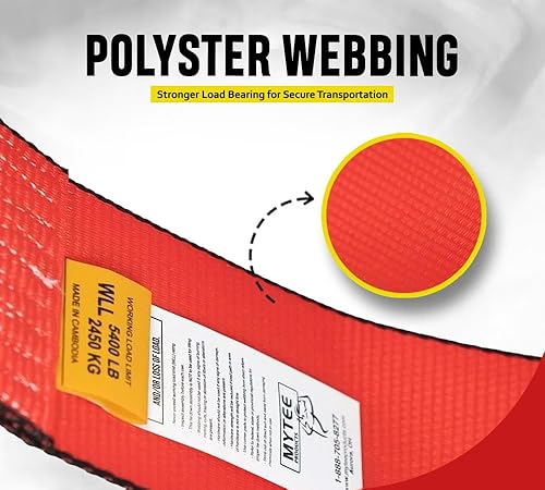 Miniatura 4 de Mytee Products Correas de cabrestante resistentes de 4 pulgadas x 40 pies con gancho plano WLL # 5400 libras  Paquete de 4 correas de amarre planas