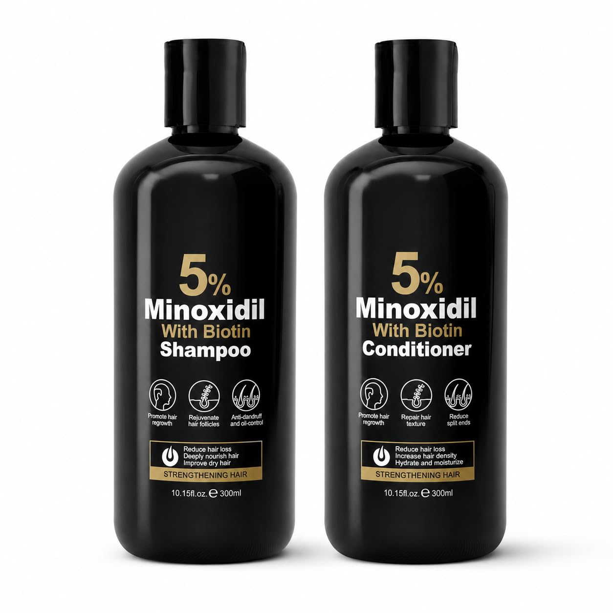 5% Minoxidil Shampoo and Conditioner Set for Hair Growth, Biotin Ginseng and Ginger Hair Regrowth Shampoo for Thinning Hair, Scalp Care for Men and Women, Thicker Fuller Hair, 600mL Duo
