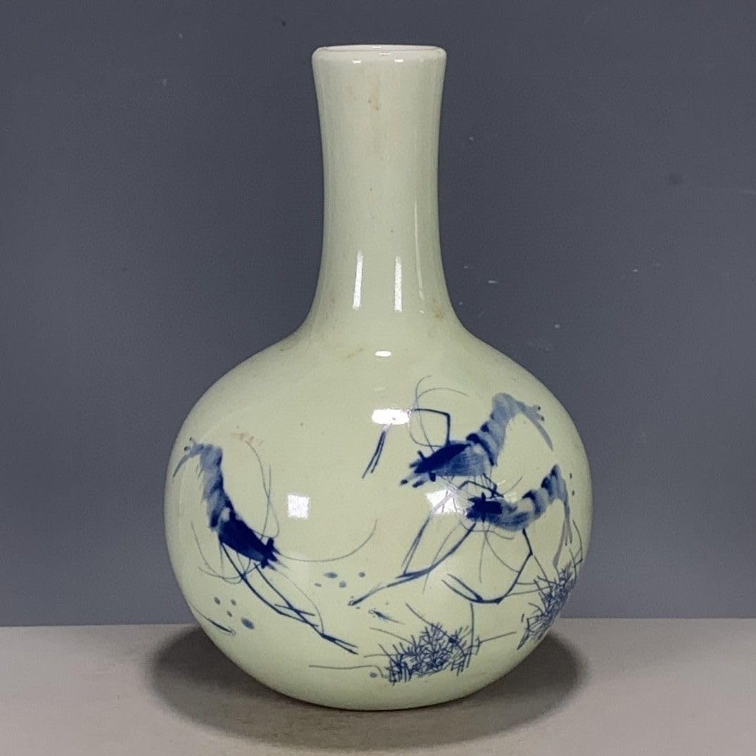 Bzgpmfud One Color Vase Desktop Classical Porcelain Qing Dynasty Tongzhi Year Blue And White Shrimp Interesting Round Ball Ornaments Office Decoration