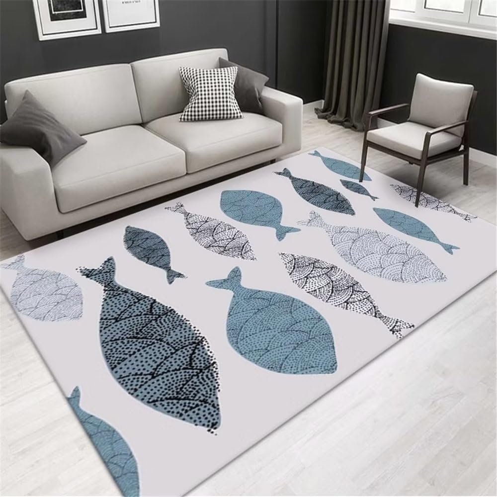 Tapis anti-acariens lavable bleu 120x180 pour salon et chambre d'ado