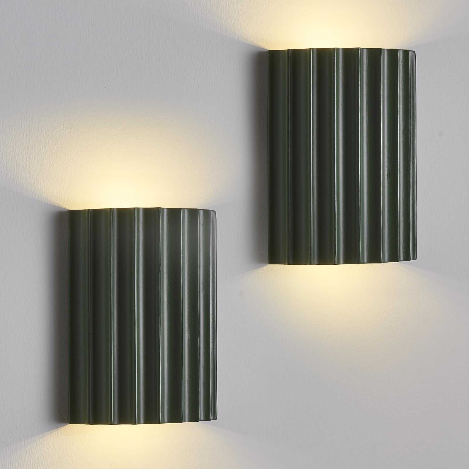 Fetason Modern Green Resin LED Wall Sconces – Set Of 2, Hardwired, Up & Down Light, 3000K G9 Bulbs Included, For Living Room, Bedroom, Hallway