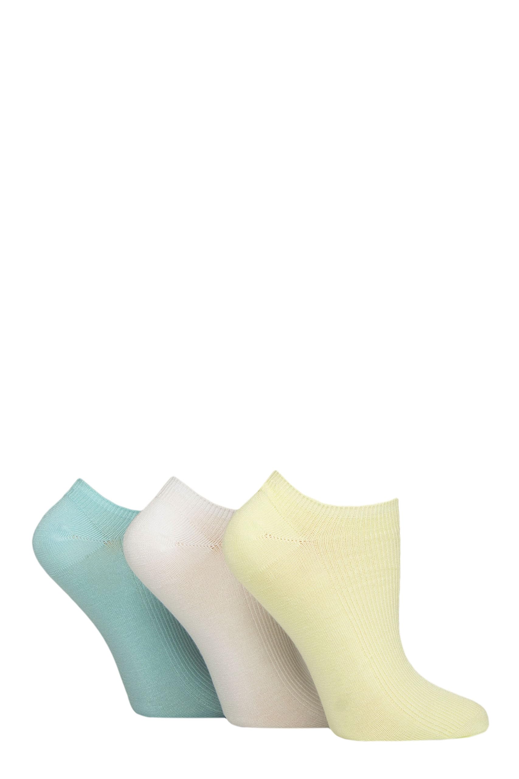 ELLE Ladies No Show Socks - Soft Breathable Cooling Bamboo, Ribbed, Low, Trainer, Plain and Colourful in a Multipack of 3 Size 4-8 (UK, Numeric, 4, 8, Regular, Regular, Keylime Pie)