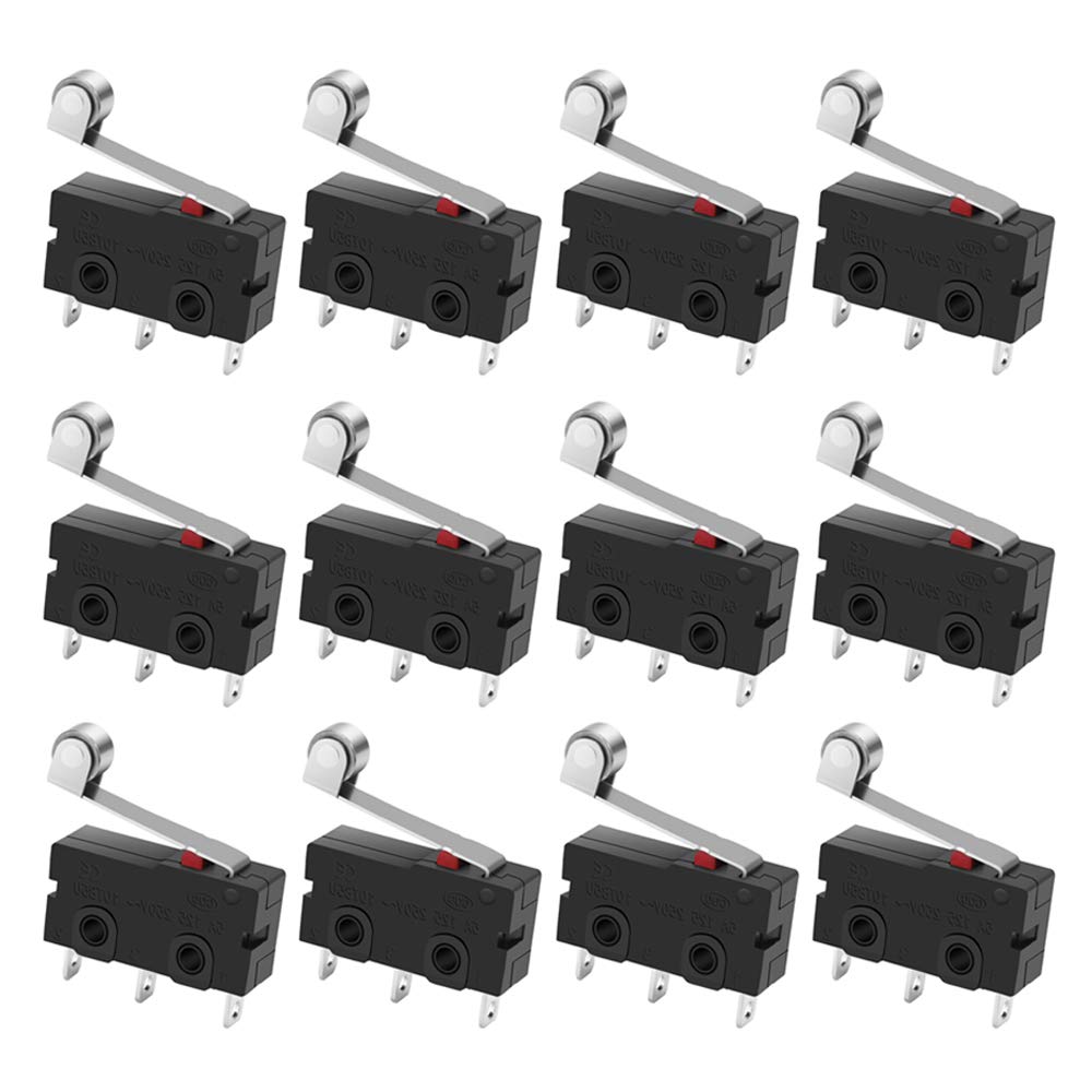 Micro Limit Switch, 12 Pcs Momentary Limit Switch SPDT 1NO 1NC, 3 Pin Micro Switch with Lever AC 5A 125V 250V