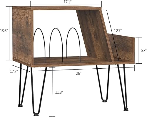 Miniatura 2 de Tohomeor Soporte para tocadiscos de vinilo con armario de almacenamiento de discos y separadores extraíbles patas de metal mesa auxiliar consola