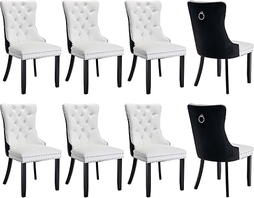 Miniatura 43 de Juego de 4 sillas de comedor de terciopelo, sillas tapizadas con respaldo de alas altas copetudas con ribete de cabeza de clavo y anillo de 01 -