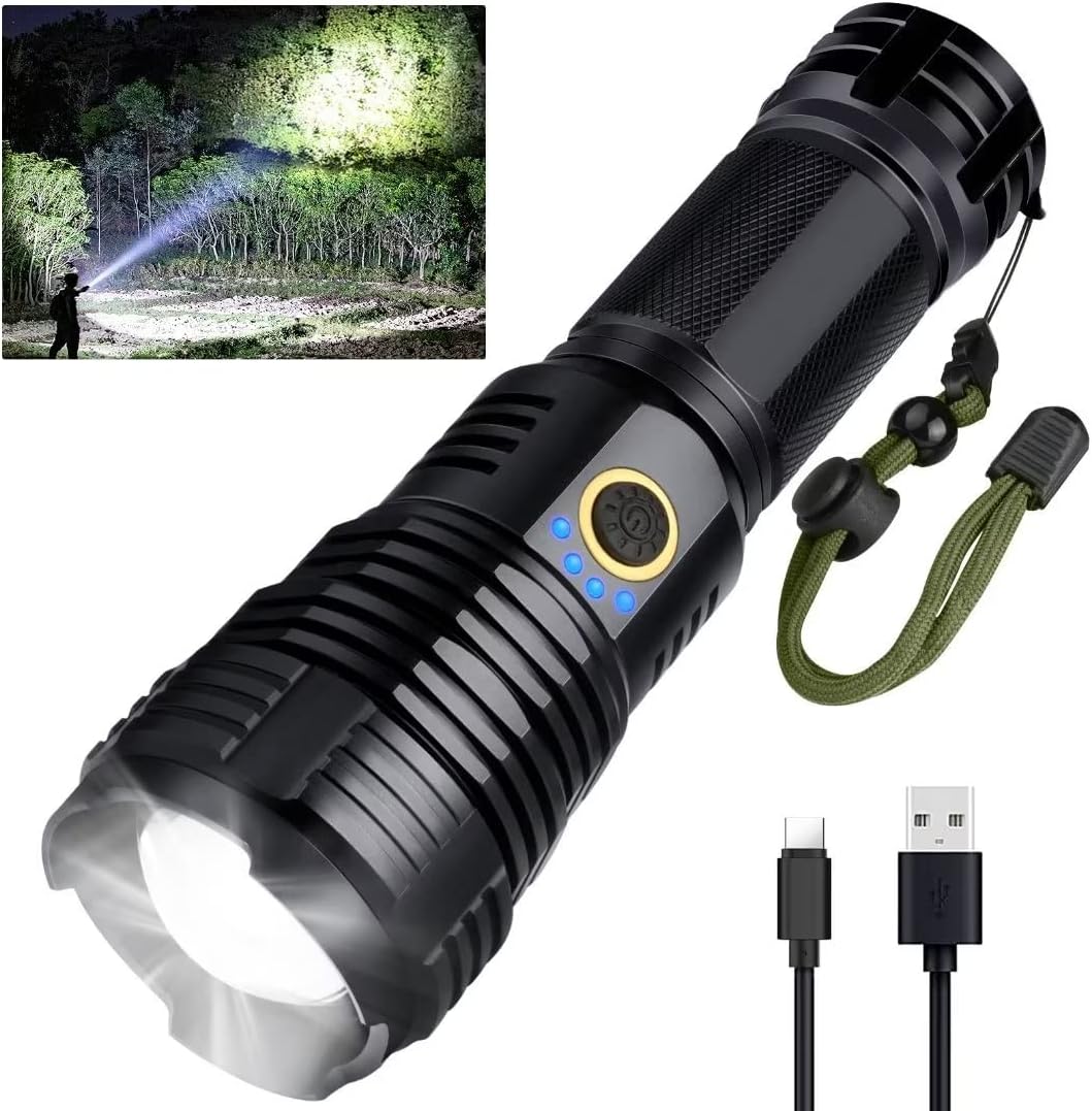 BengMxj Rechargeable LED Flashlights,990000 High Lumens Tactical Flashlight with Zoomable Super Bright Waterproof Flashlights for Emergencies,Camping,Hiking,Home