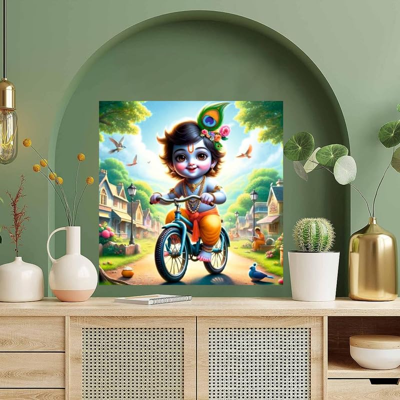 Image of British Terminal Cute little Bal Gopal Baby God Krishna| Kanha Ji | Laddu Lord Makhan Chor Painting Religious Poster for Pregnant Women for wall (matt thin vinyl,sticker,multicolor,unframed)| bj71
