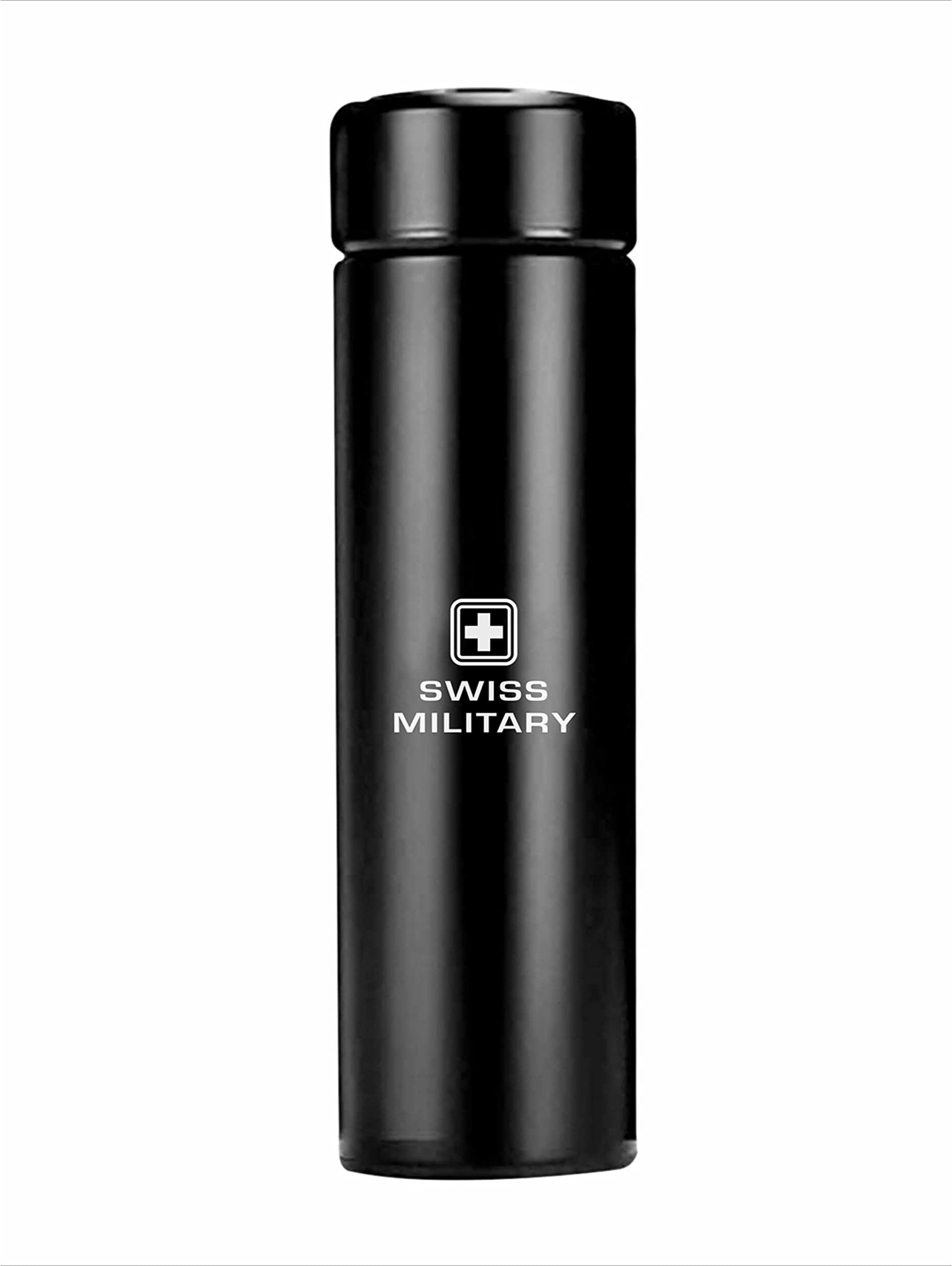 Swiss Military SMF5E Digital Vacuum Flask 500ml Multi Layer Filter Insulated Stainless Steel Bottle, BPA Free, Hot & Cold Water Thermos with Carry Loop, Matte Finish – Leak Proof for Travel Gym- Black