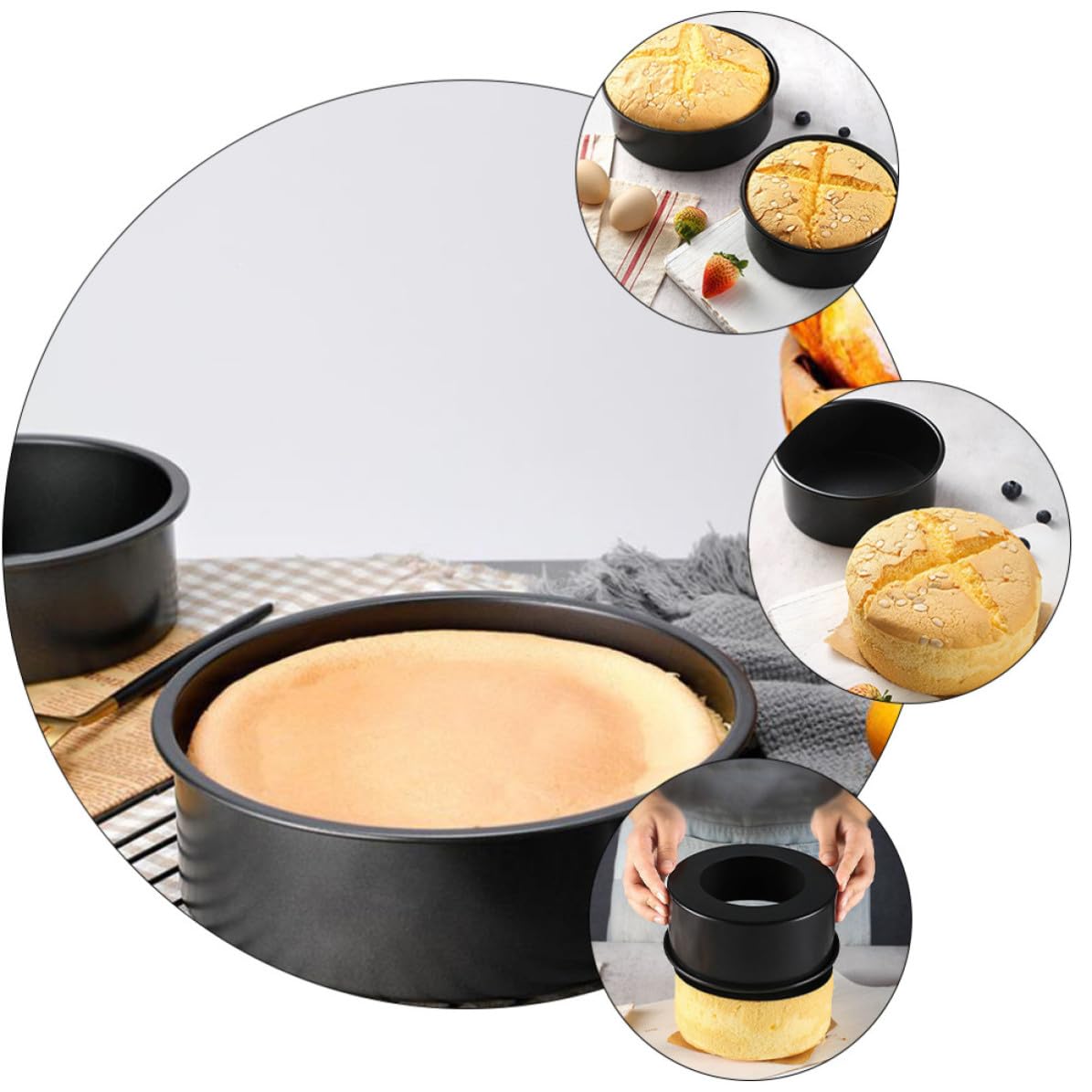 Zerodeko Molde para Tartas de Acero al Carbono con Fondo Extraíble, Set de 3 Piezas, Diseño Simple y Práctico, Adecuado para Hornear Pasteles y Cheesecakes