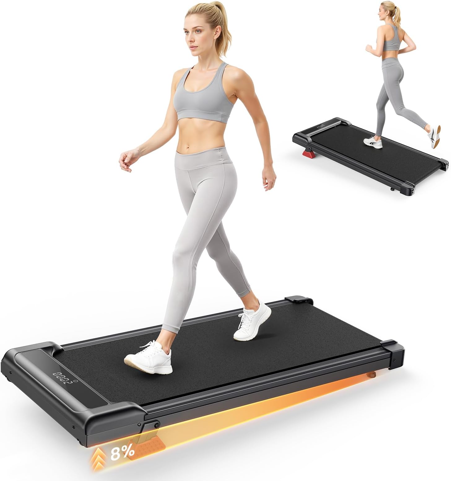 – HomeFitnessCode Walking Pad Treadmill 7% Incline, Treadmills for Home, 2.5HP Portable Electric Under Desk Treadmill with LED Display & Remote, Adjustable Speed, No Assembly