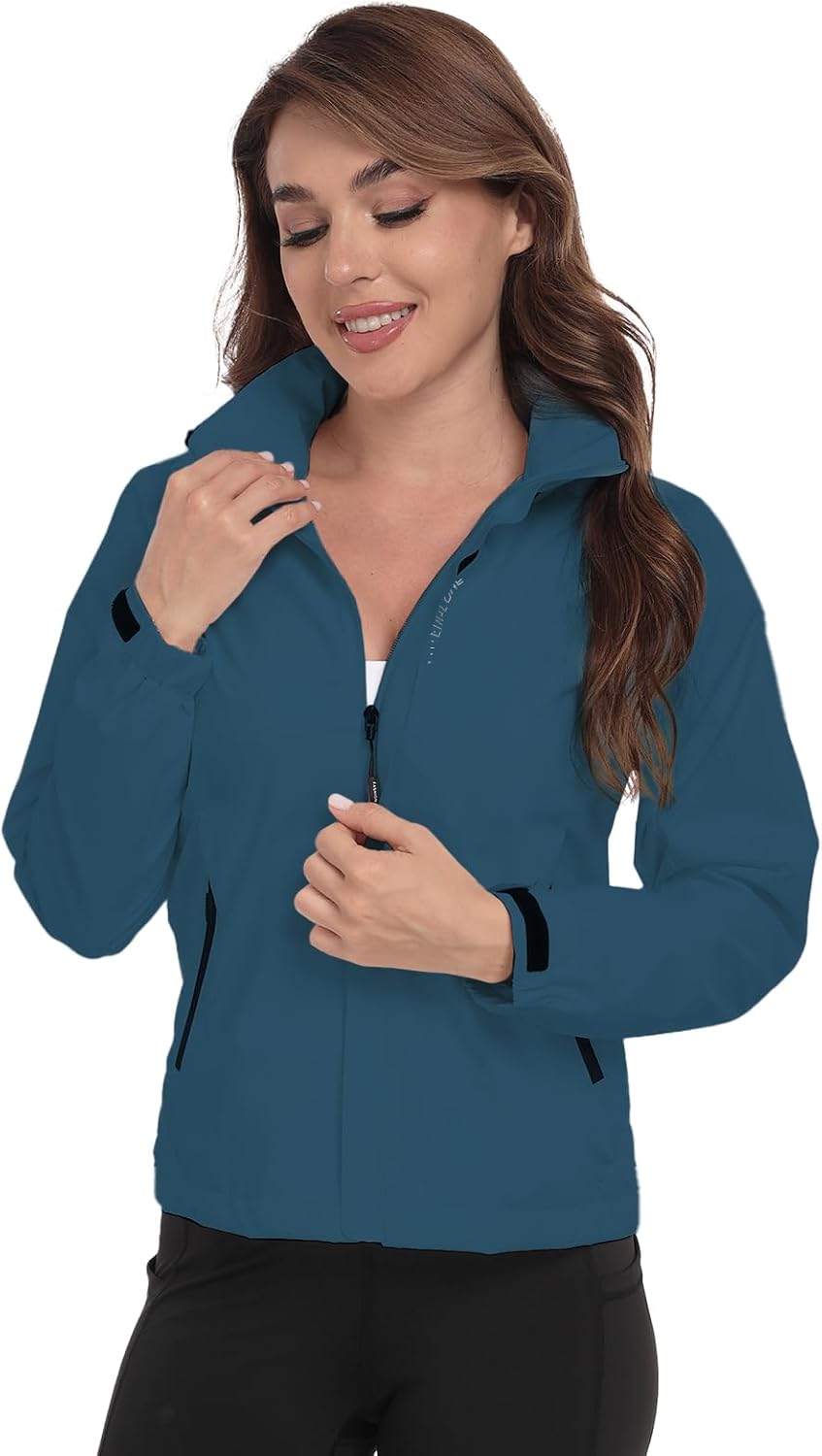 Women's Thin Rain Jacket waterproof Lightweight RainCoat with Hood for Golf Outdoor Hiking Windbreaker S-2XL