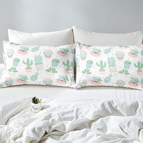 Miniatura 4 de Lindo edredón de cactus para niñas, niños y mujeres, juego de ropa de cama bohemio con suculentas, juego de edredón botánico tropical, color rosa